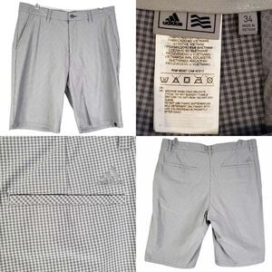 Adidas Shorts Mens Size 34 Light Gray Gingham Chino Performance Logo